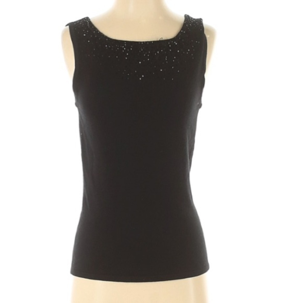 Natori Silk Cashmere Beaded Sleeveless Pullover tank Small black